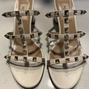Valentino Rockstud Calfskin Leather Slide Sandal